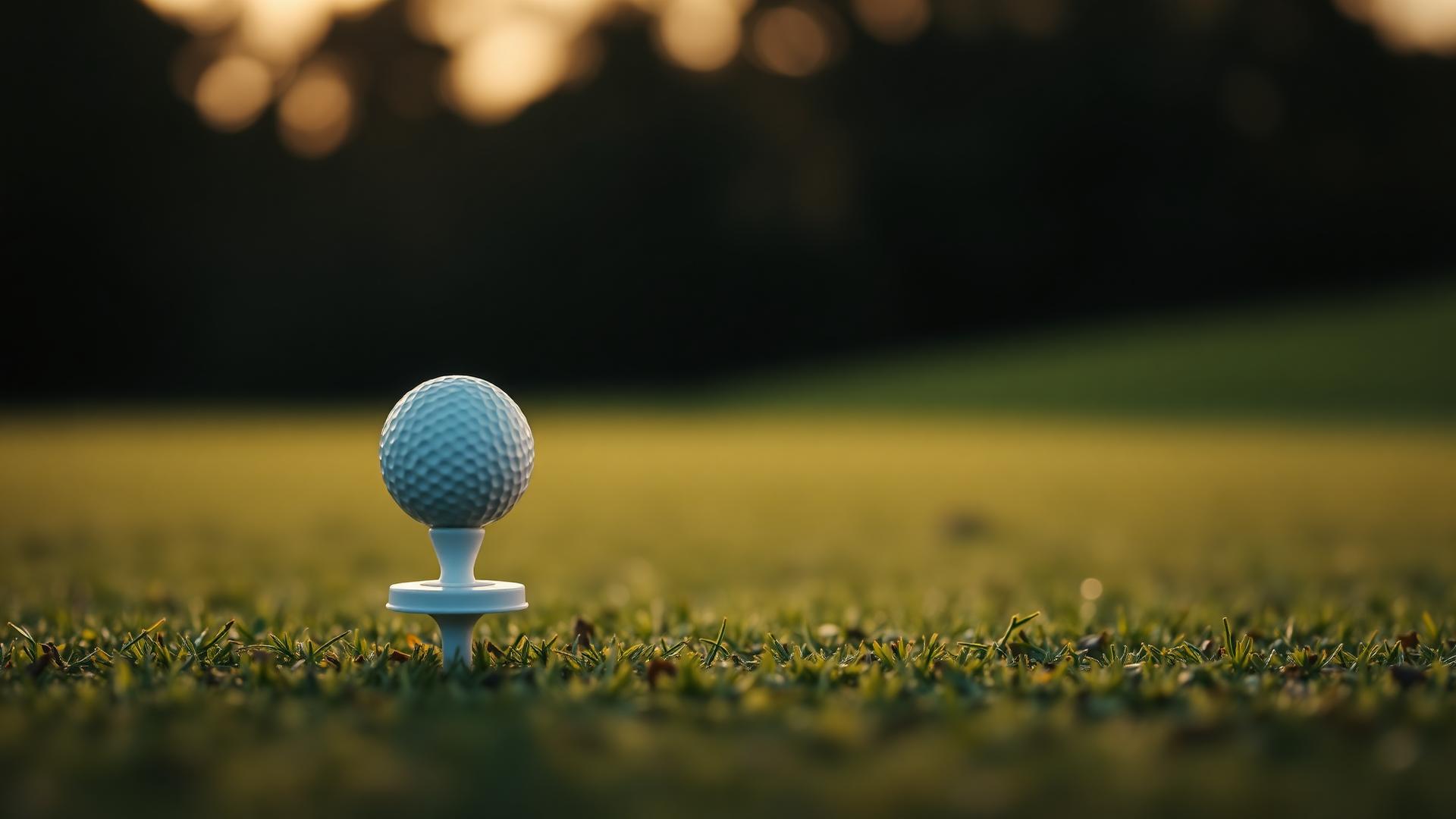Golf ball on a tee at sunrise